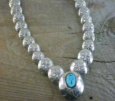 Native American Sterling Concho Necklace Turquoise